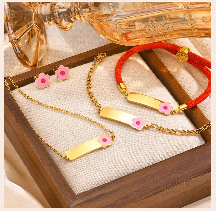 Personalized Name Bar Necklace Stainlaess Steel Butterfly Flower Pendant Jewellers Sets for kids