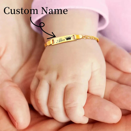 Custom Baby Name Bracelet – Stainless Steel Nameplate Child ID Bracelet – Personalized Baby Jewelry