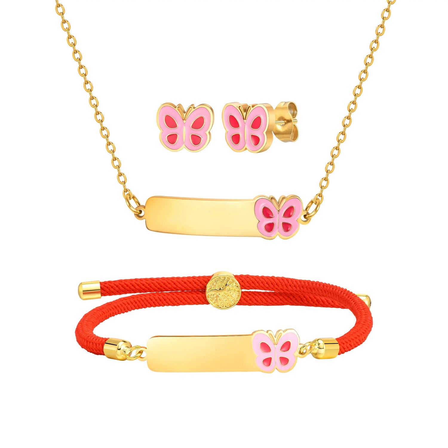 Personalized Name Bar Necklace With Butterfly Flower, Stainless Steel Cute Pendant For Girls Childs Kids Charms Gift