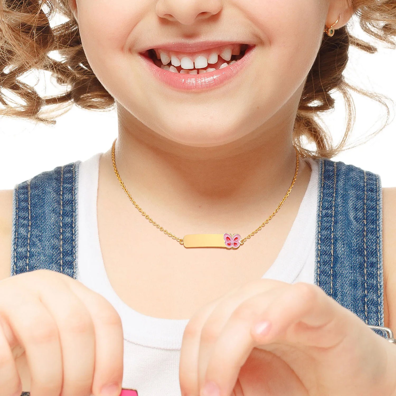 Personalized Name Bar Necklace With Butterfly Flower, Stainless Steel Cute Pendant For Girls Childs Kids Charms Gift