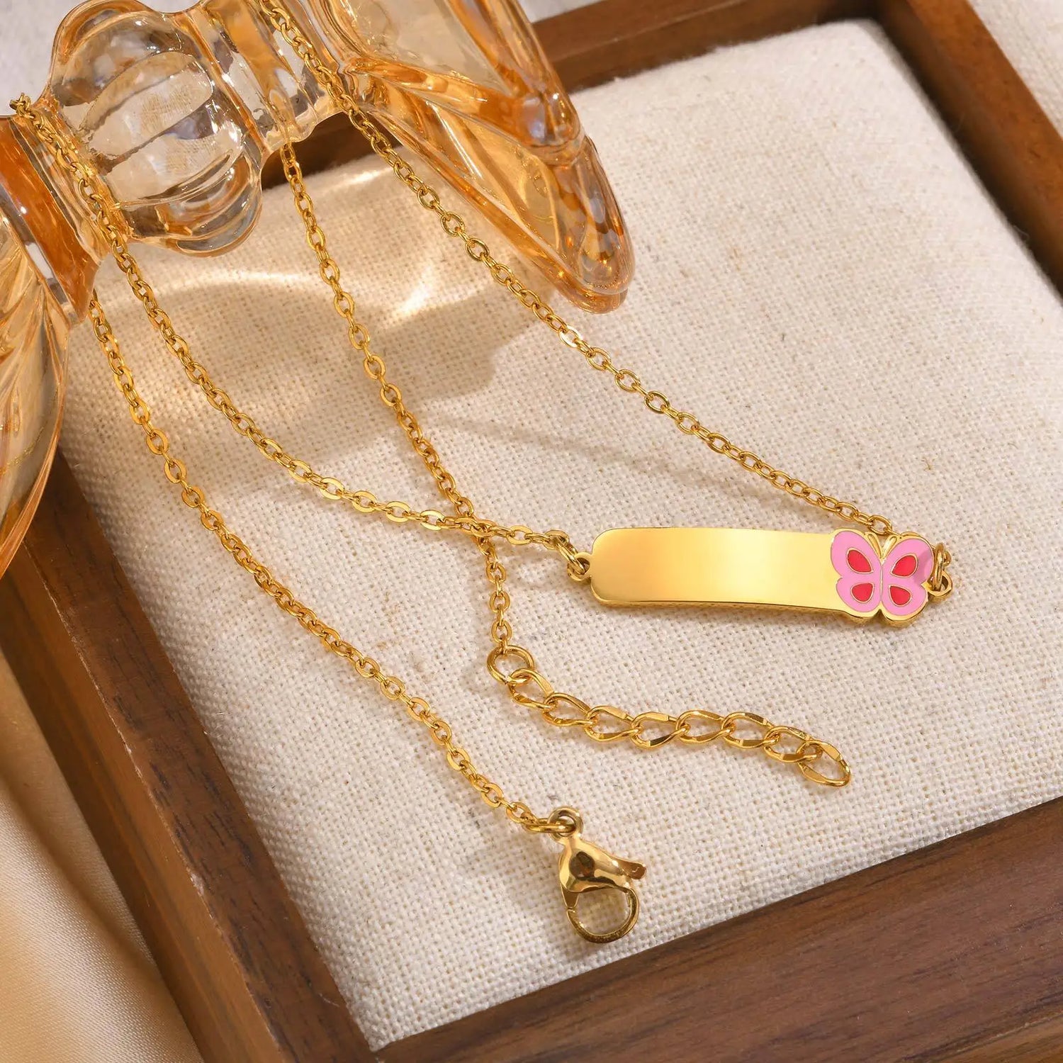 Personalized Name Bar Necklace With Butterfly Flower, Stainless Steel Cute Pendant For Girls Childs Kids Charms Gift